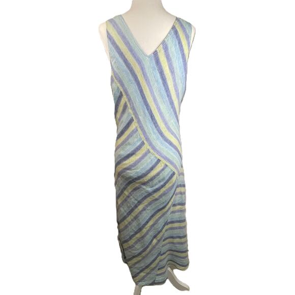 J Jill Love Linen Petite‎ M Striped Linen Maxi Dress Summer Coastal Casual Lined - Picture 2 of 14